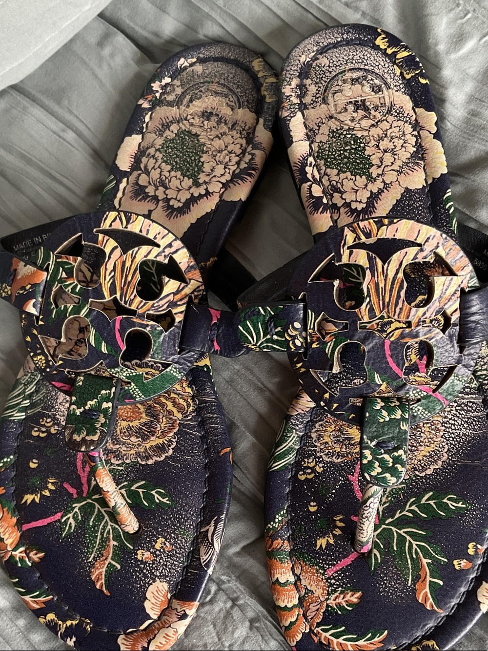 Tory Burch Navy Floral Miller Sandals - Picture 2 of 5